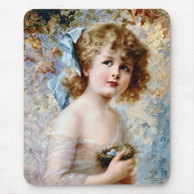 Girl holding a nest mouse pad (Front)