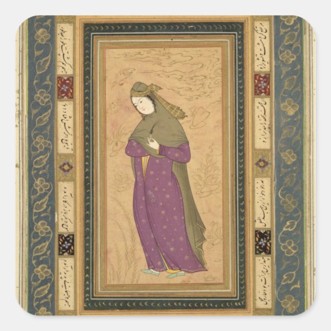 Girl holding an aigrette, from the Large Clive Alb Square Sticker (Front)