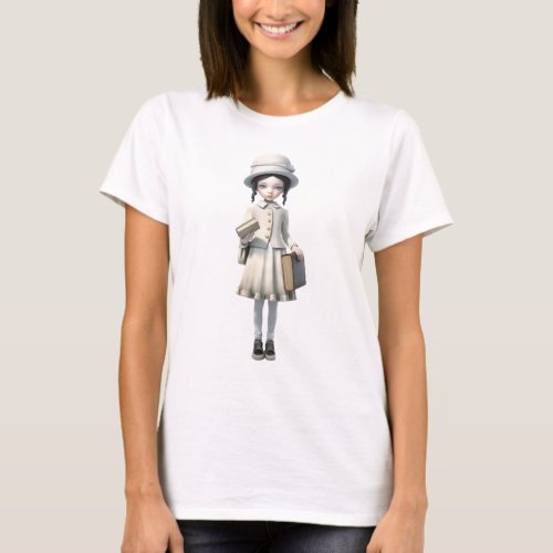 Girl holding books in a vintage dress T_Shirt