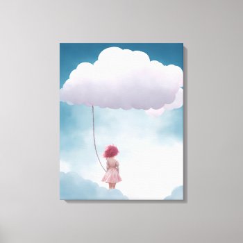 Girl Holding White Fluffy Cloud Balloon Canvas Print by sirylok at Zazzle
