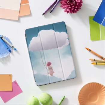 Girl Holding White Fluffy Cloud Balloon Ipad Air Cover by sirylok at Zazzle
