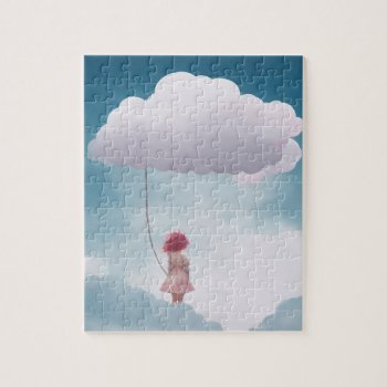 Girl Holding White Fluffy Cloud Balloon Jigsaw Puzzle by sirylok at Zazzle