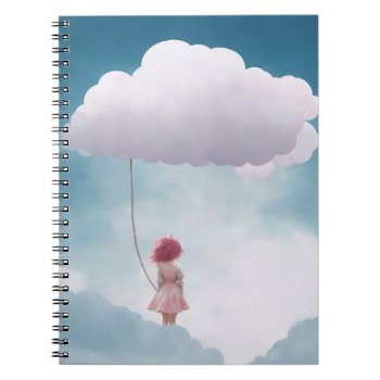 Girl Holding White Fluffy Cloud Balloon Notebook by sirylok at Zazzle