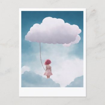 Girl Holding White Fluffy Cloud Balloon Postcard by sirylok at Zazzle