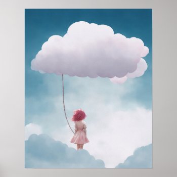 Girl Holding White Fluffy Cloud Balloon Poster by sirylok at Zazzle