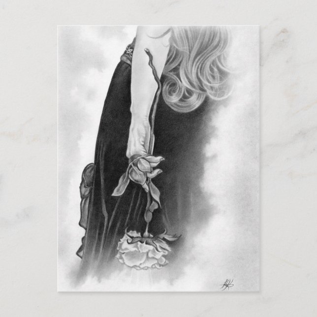 Girl holding white rose postcard katerinaart (Front)