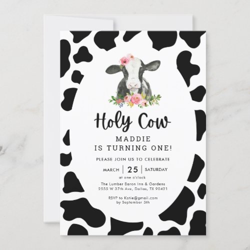 Girl Holy Cow 1st Birthday Party Invitation