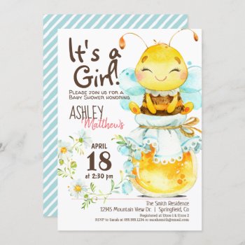 Girl Honey Bee Baby Shower Invitation by Card_Stop at Zazzle