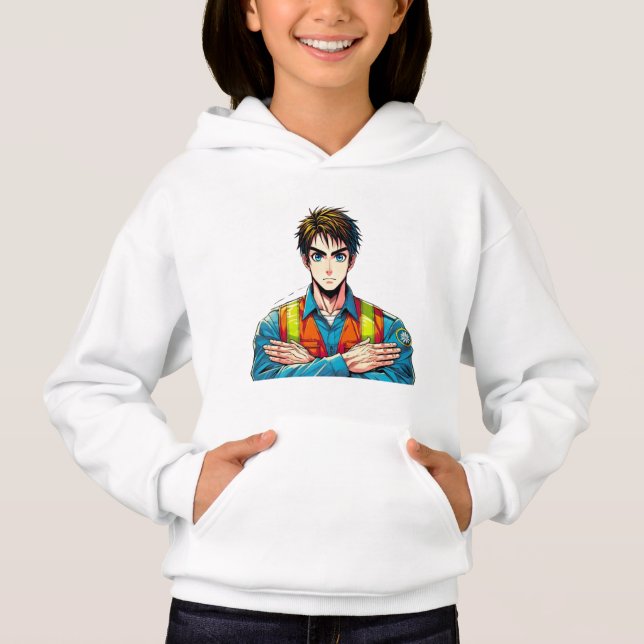 Girl Hoodie with Manga security expert (Front)