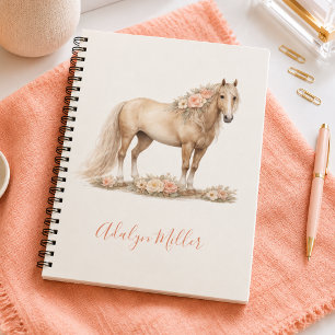 Girl Horse Peach Rose Whimsical Personalized Notebook