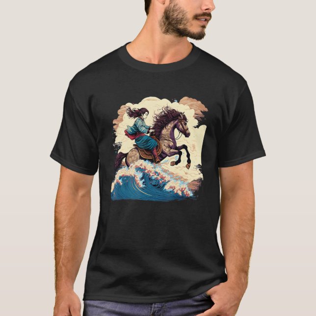 Girl Horse Riding Equestrian Japanese Aesthetic T-Shirt (Front)