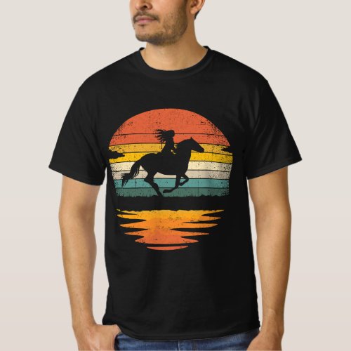 Girl Horse Riding Vintage Cowgirl Retro Sunset Hor T_Shirt