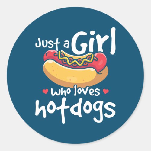 Girl Hotdog Lover Fast Food  Classic Round Sticker