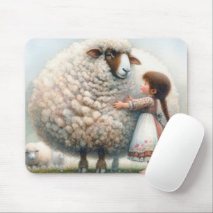 Girl Hugging a Big Ewe Mouse Pad