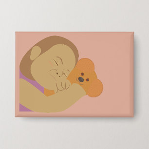 Girl Hugging Bear Button