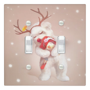 Girl Hugging Dog in Reindeer Antlers Light Switch Cover