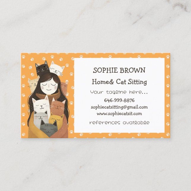 Girl Hugging Kittens Cute Cat Pet and Home Sitting Business Card (Front)