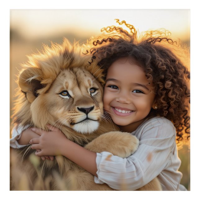 Girl Hugging Lion in Golden Field Art (Front)