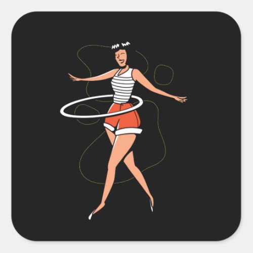 Girl hula hoop square sticker