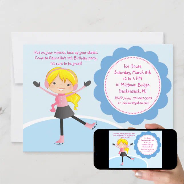 Girl Ice Skating Birthday Invitation Zazzle