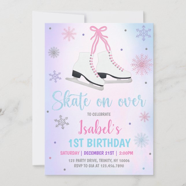 Girl Ice Skating Birthday Invitation (Front)