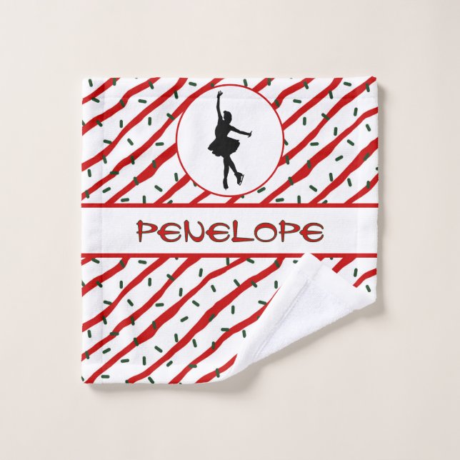 Girl Ice Skating Christmas Sprinkle Personalized Wash Cloth (Wash Cloth)
