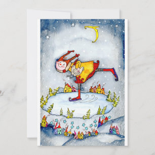 Girl ice skating holiday card