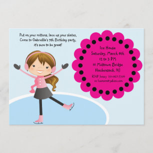 Girl Ice Skating Hot Pink Birthday Invitation