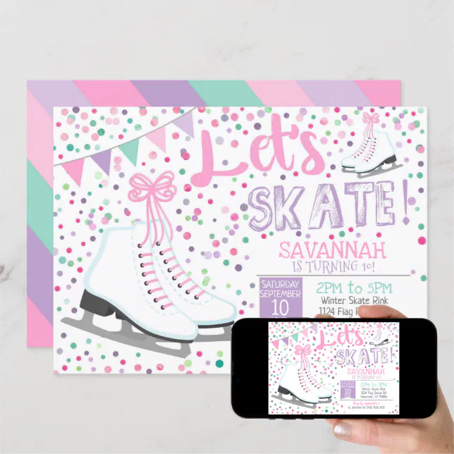 Girl Ice Skating Invitation Ice Skating Party Pink | Zazzle