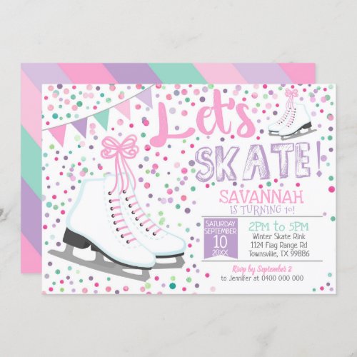 Girl Ice Skating Invitation Ice Skating Party Pink