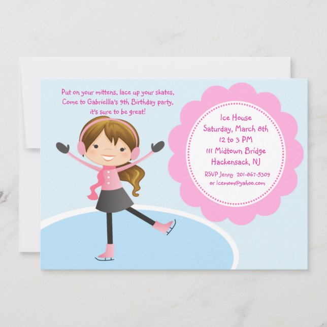 Girl Ice Skating Pink Birthday Invitation (Front)