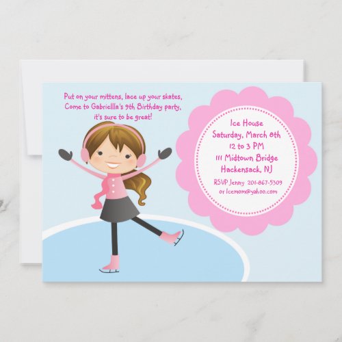 Girl Ice Skating Pink Birthday Invitation