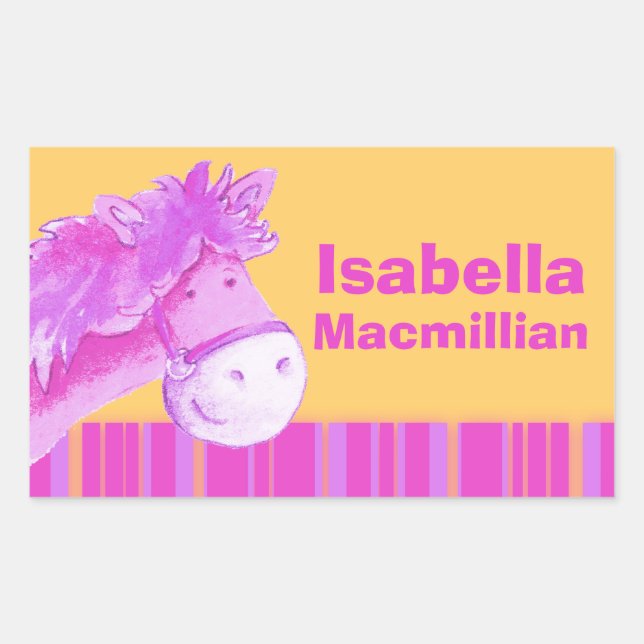Girl id full name pink yellow pony horse sticker (Front)