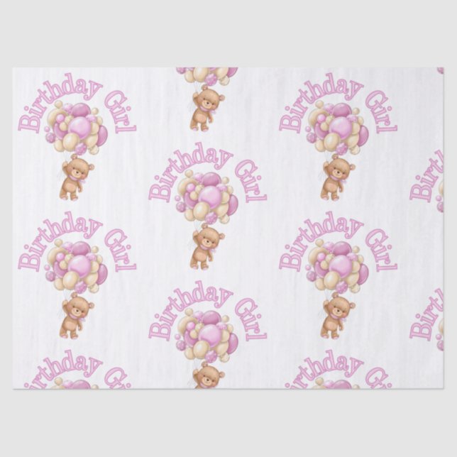Girl  idea Birthday Bear Tissue Paper (Front)