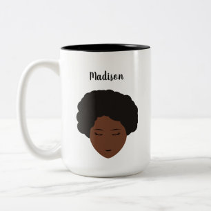 Girl Illustration black hair afro personalize Two-Tone Coffee Mug