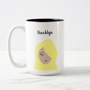 Girl Illustration Blonde Hair personalize Two-Tone Coffee Mug
