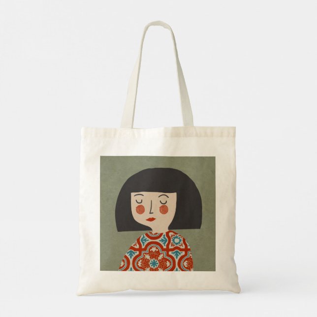 Girl illustration cute graphic tote bag (Back)