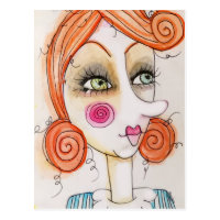 Girl Illustration Red Hair Cute Fun Whimsical Art Postcard