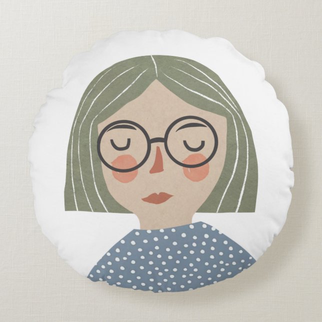 Girl illustration round pillow (Front)