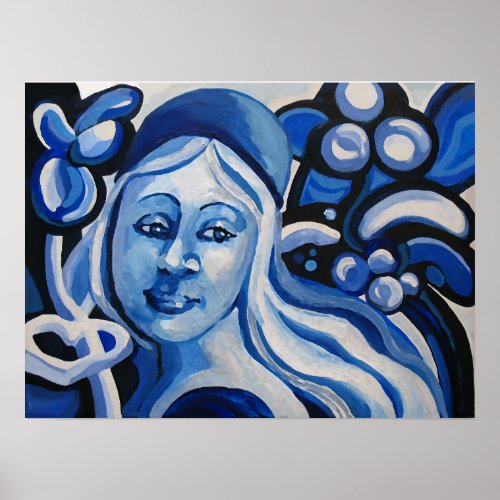 Girl in a blue hat poster