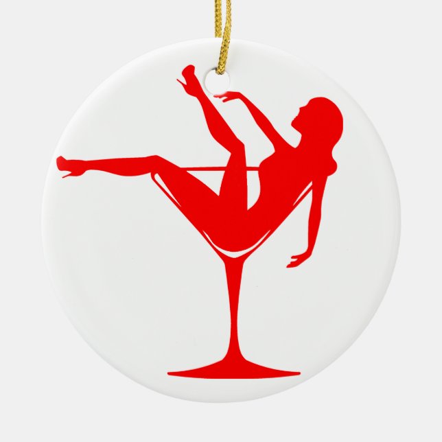 Girl in a Cocktail Glass Ceramic Ornament (Front)