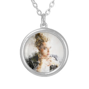 Girl in a coffee bar   silver plated necklace