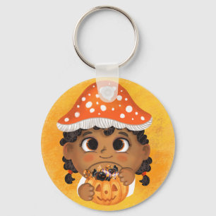 Girl in a Fly agaric mushroom Halloween costume Pa Keychain