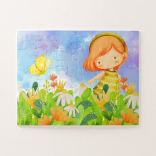 Girl in a Garden Colorful Art for Kids Fun & Play Jigsaw Puzzle