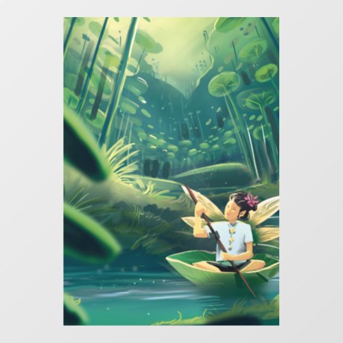 girl in a giant leaf on a magical forest wall decal 