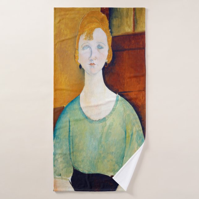 Girl in a Green Blouse, Modigliani Bath Towel (Bath Towel)