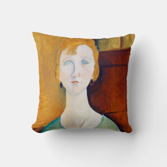 Girl in a Green Blouse, Modigliani Throw Pillow (Front)