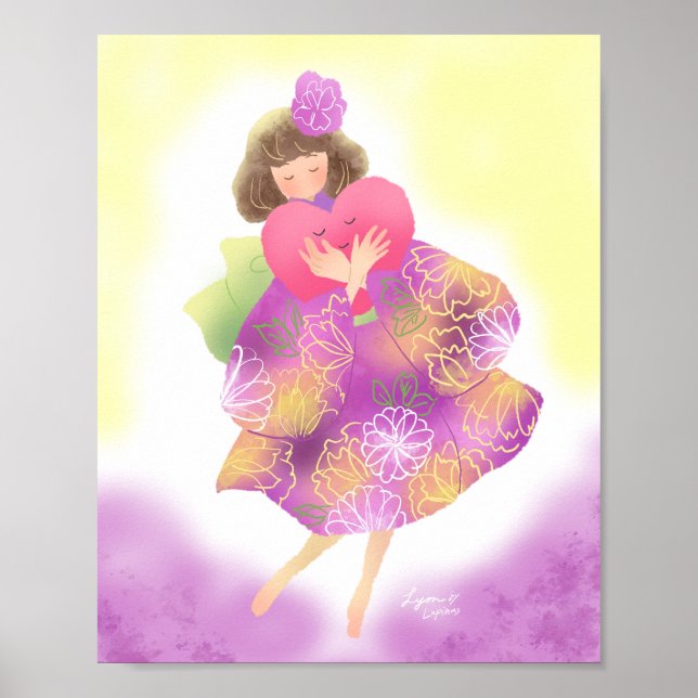 girl in a kimono dress with a heart poster (Front)