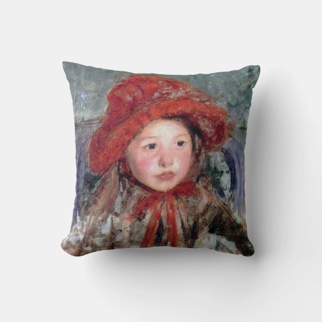 Girl in a Large Red Hat, Mary Cassatt Throw Pillow (Front)