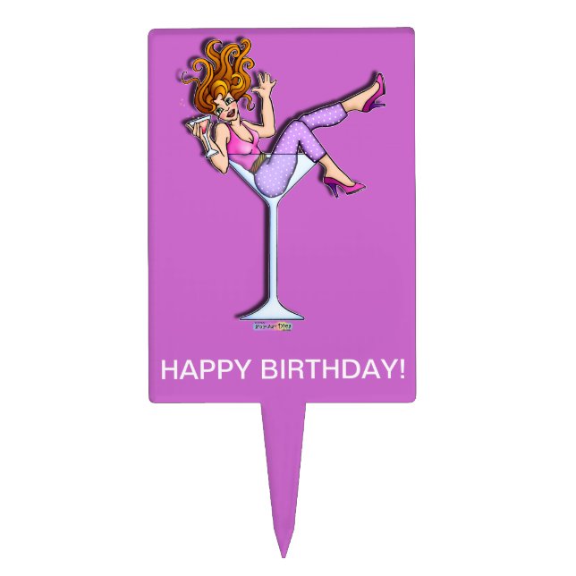 GIRL IN A MARTINI GLASS CAKE TOPPER PICK (Front)